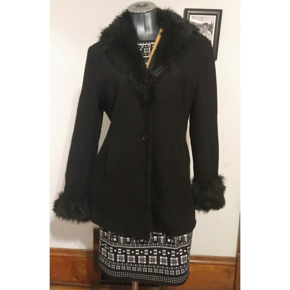 Black Coat with Faux Fur Trim | Like New